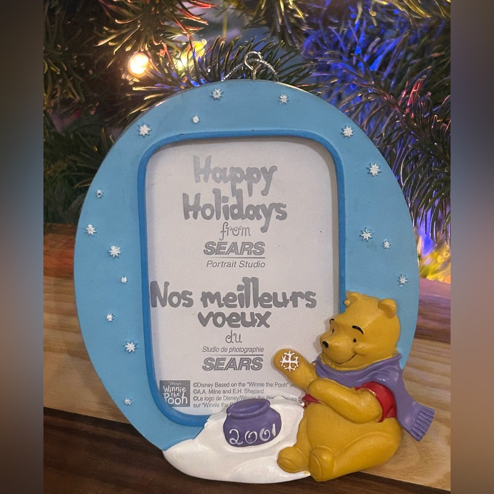 3/$30✨🍯Vintage 2001 Disney Winnie the Pooh Holiday Photo Frame Ornament Sears